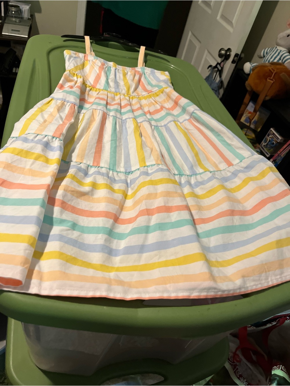 wonder nation Pastel Multi-Stripe Tiered Sundress - Yellow, Pink, Blue, Green